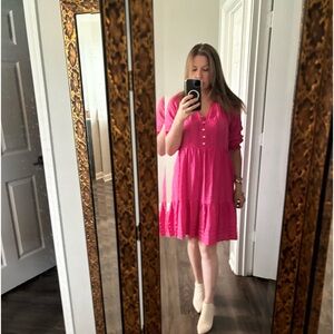 J Jill Hot Pink Tiered Button Front Dress